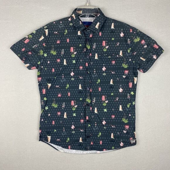 Coca Cola Shirt Mens Medium Black Green Red Hawaiian Button Up Atlanta Georgia - Picture 1 of 7